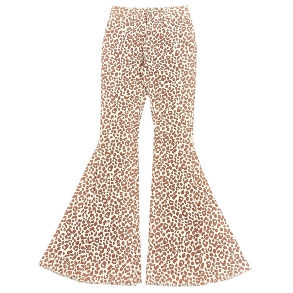 NEW Super Flare Leg Leopard Jeans Sz Small Festival Boho Hippie Country Concert